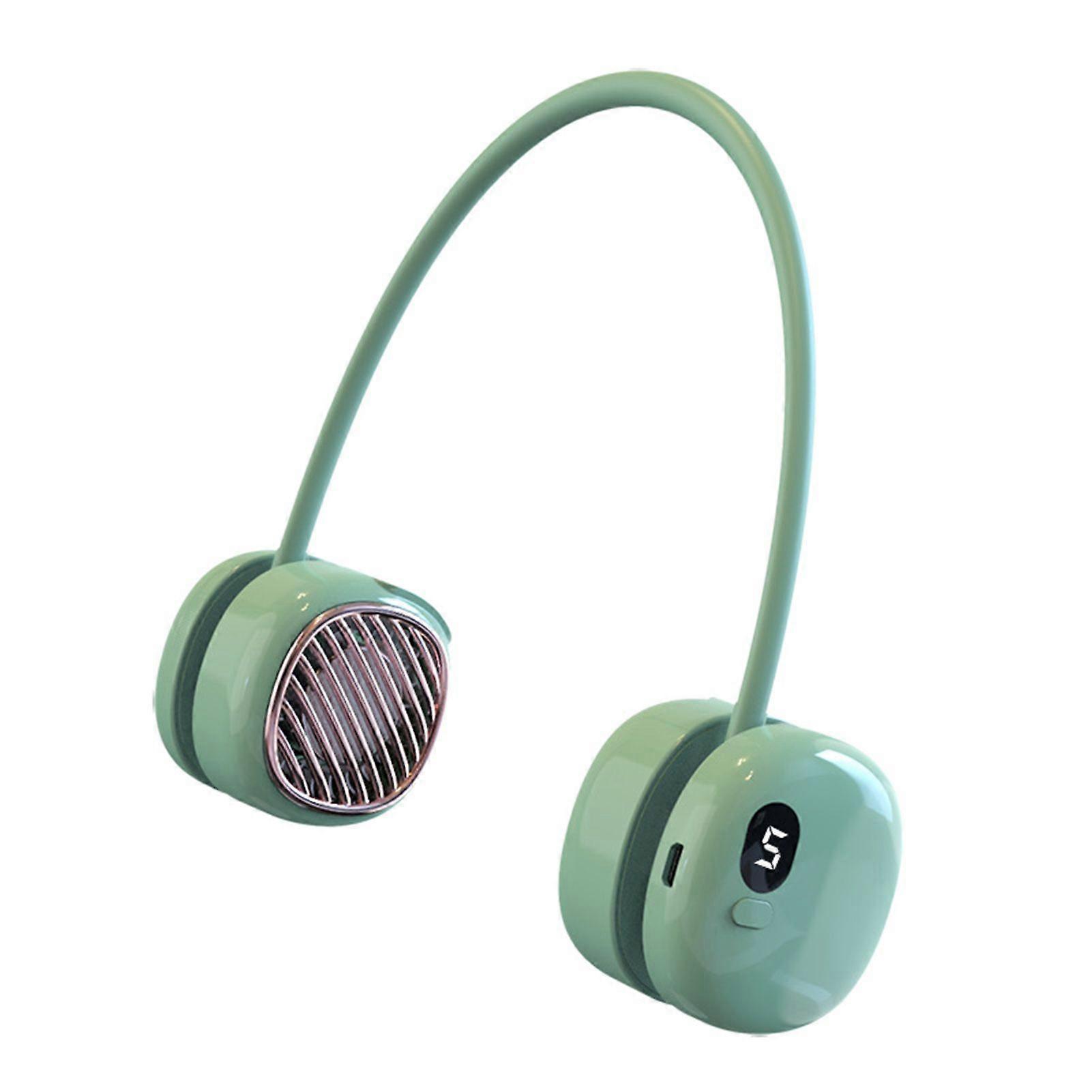 Jikaix Leafless Hanging Neck Fan Digital Display 5 Speeds 360-Degree Strong Airflow Rechargeable Portable Lazy Neckband Fan