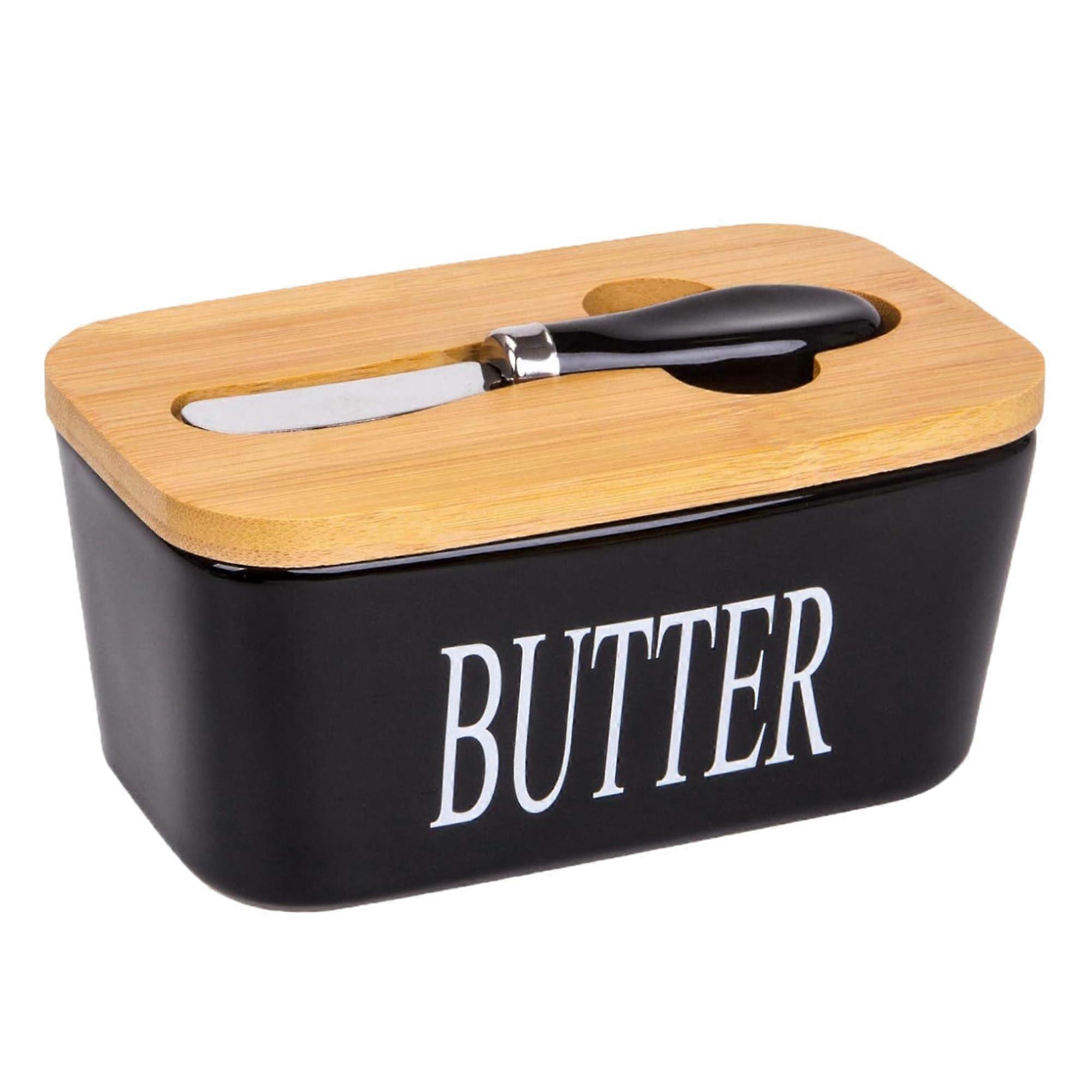 Extra Large Ceramic Butter Dish with Durable Bamboo Lid and Freshness Seal for Countertop or Fridge