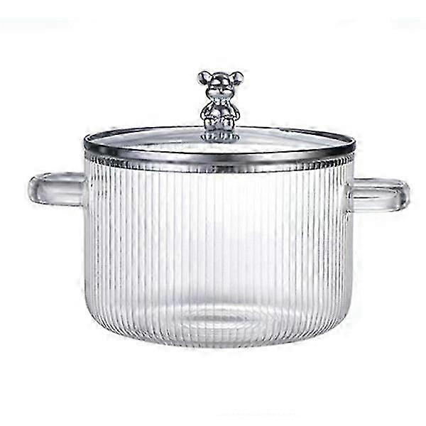 Glass Soup Pot with Lid Transparent Cooking Pot Double Handle Silver