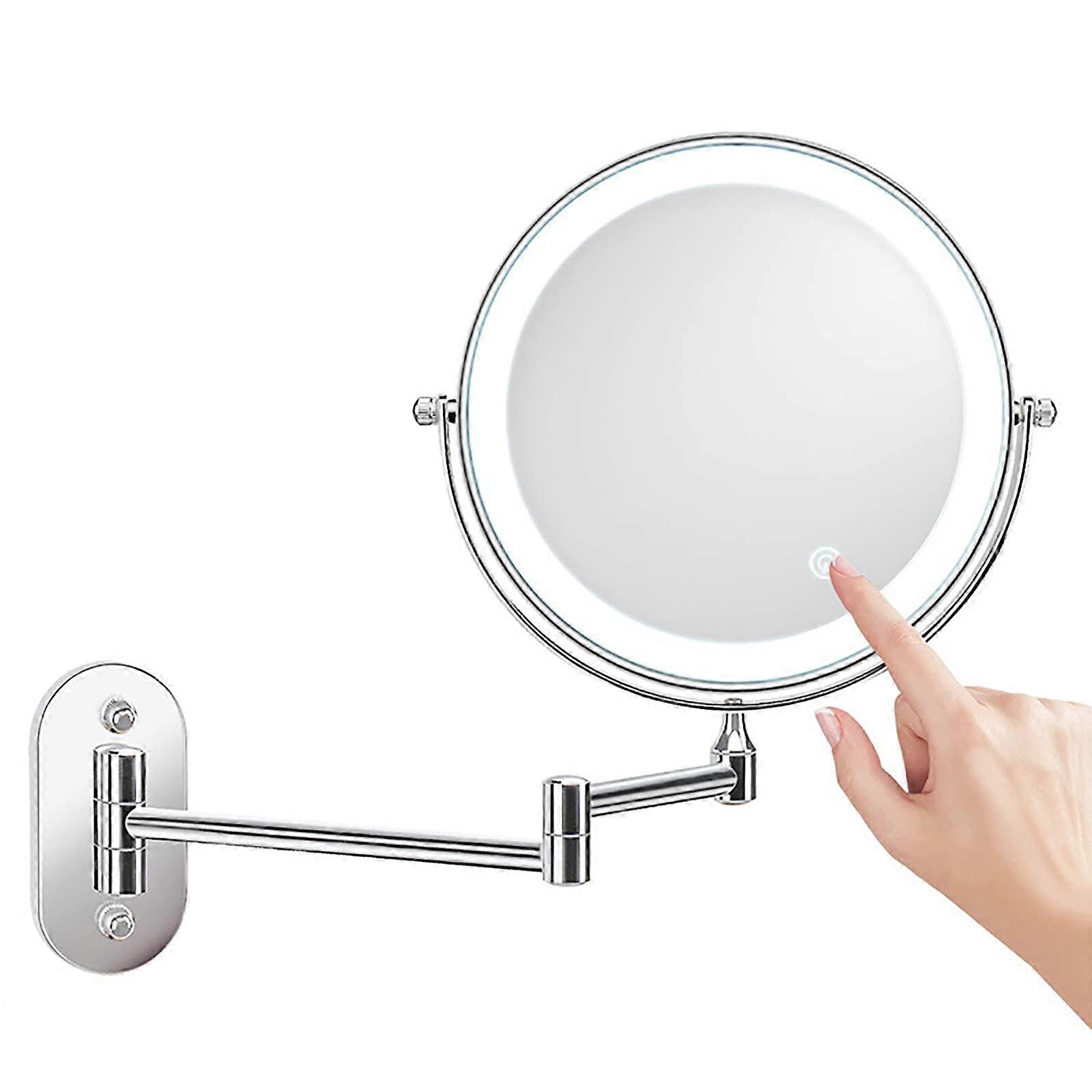 8 Inch LED Wall Mounted Makeup Mirror 10X Magnification Dual Side Touch Control 360° Swivel