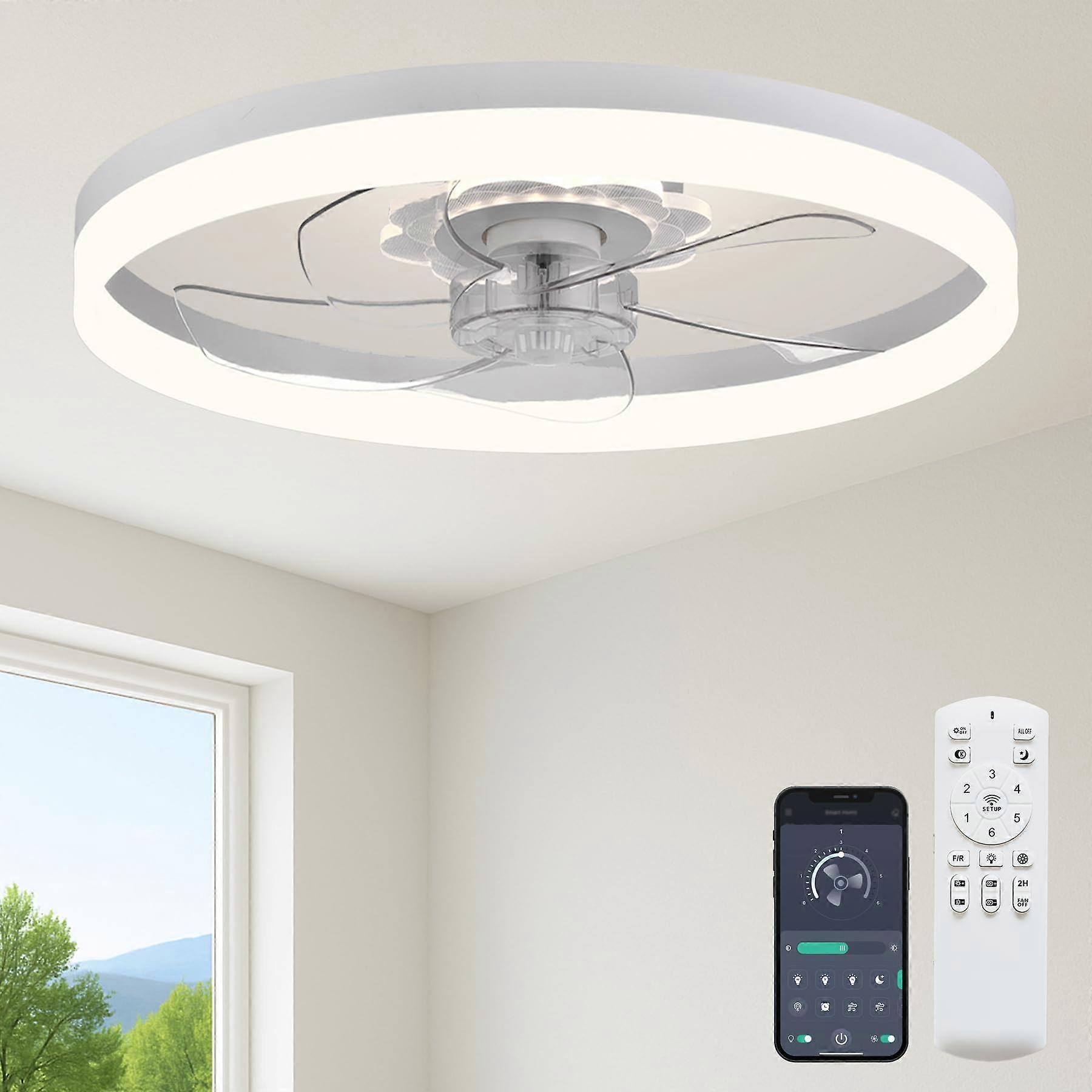 23.6 Inch Low Profile Ceiling Fan with Light, Flush Mount, Dimmable LED, Remote and APP Control