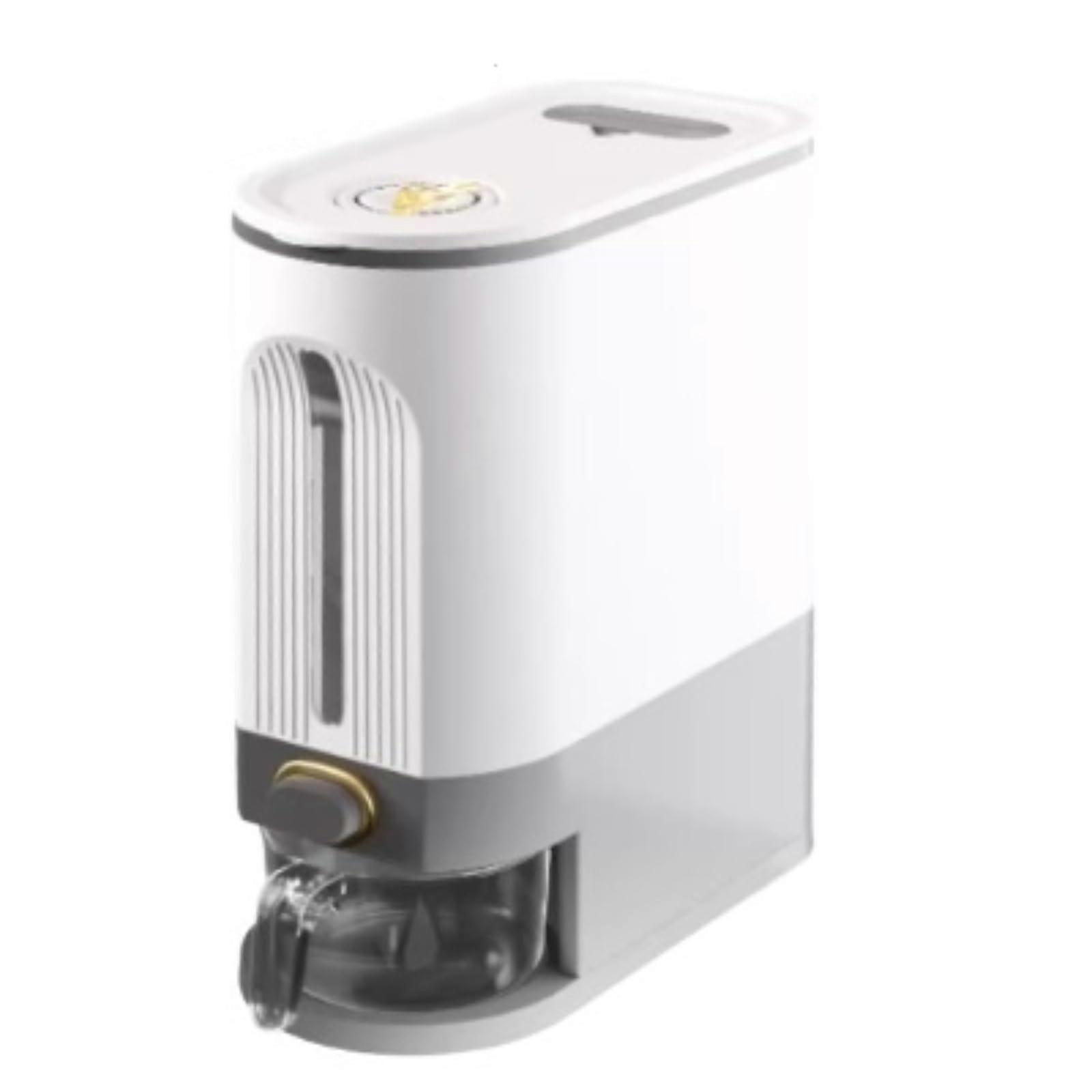 Rice Dispenser with Measuring Cup, Airtight MultiGrain Storage Container for Kitchen, White 29cm