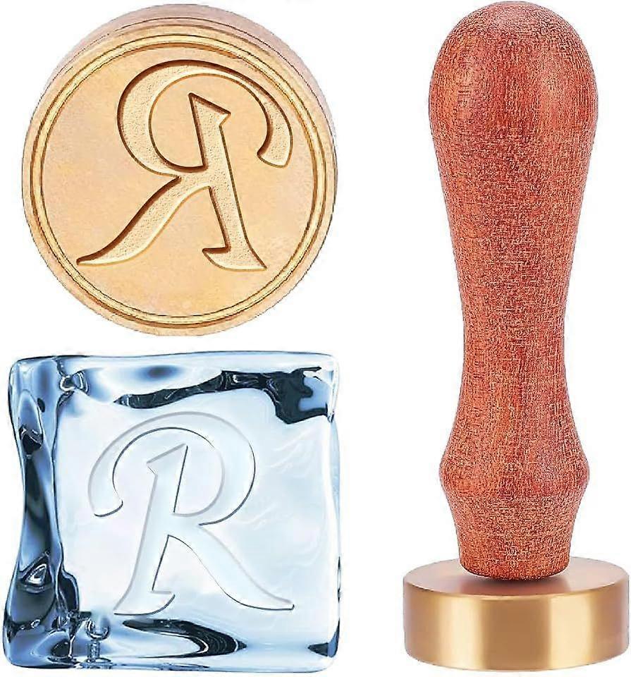 Letter Ice Stamp R Cubes Press Stamps Ice Drinking Making Tool with Removable Stamp Handle and Velvet Pouches Initials for Cocktail Whiskey Mojito Dri