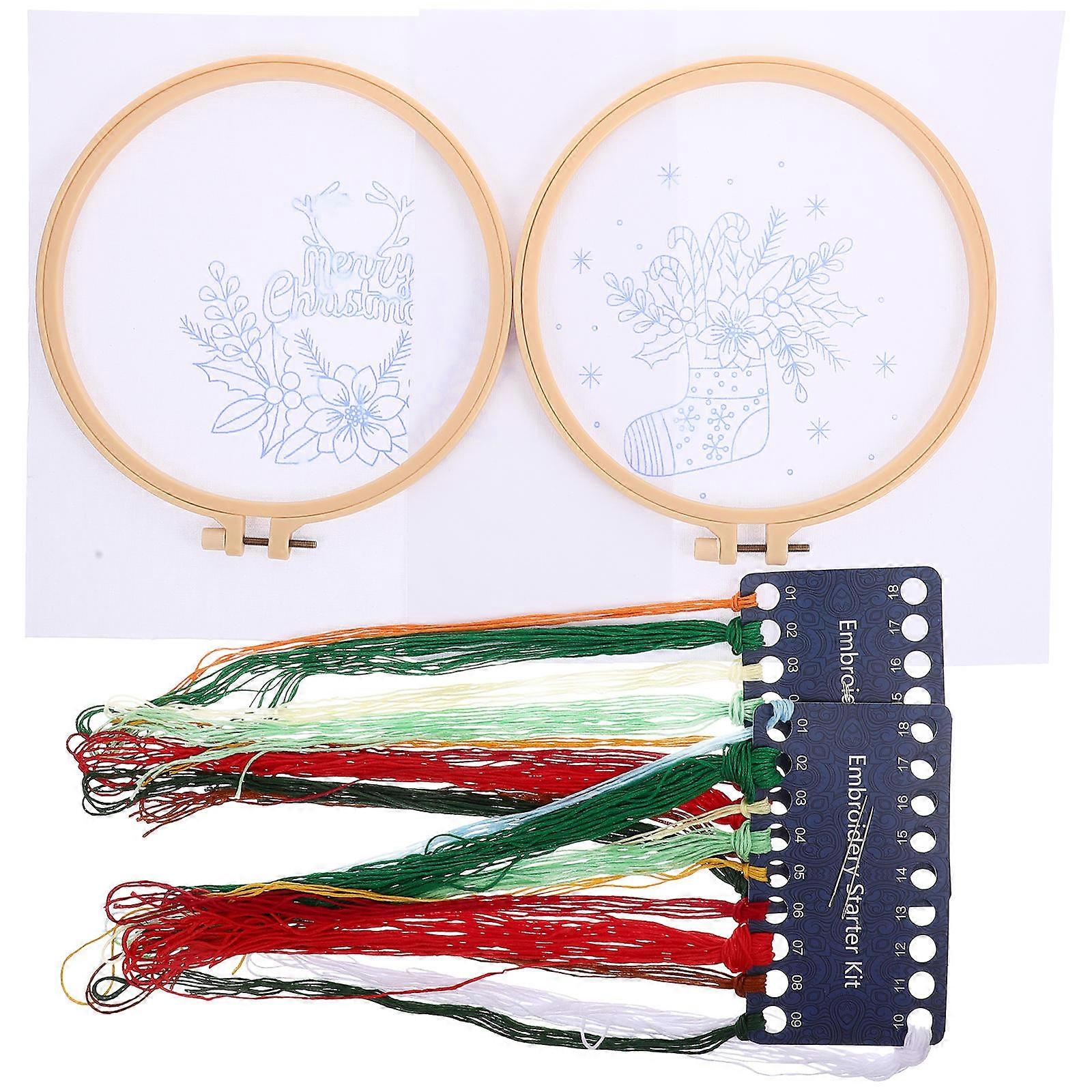 Embroidery Kit Christmas Design for DIY Use 2Sets Cross Stitch Set Multi Color