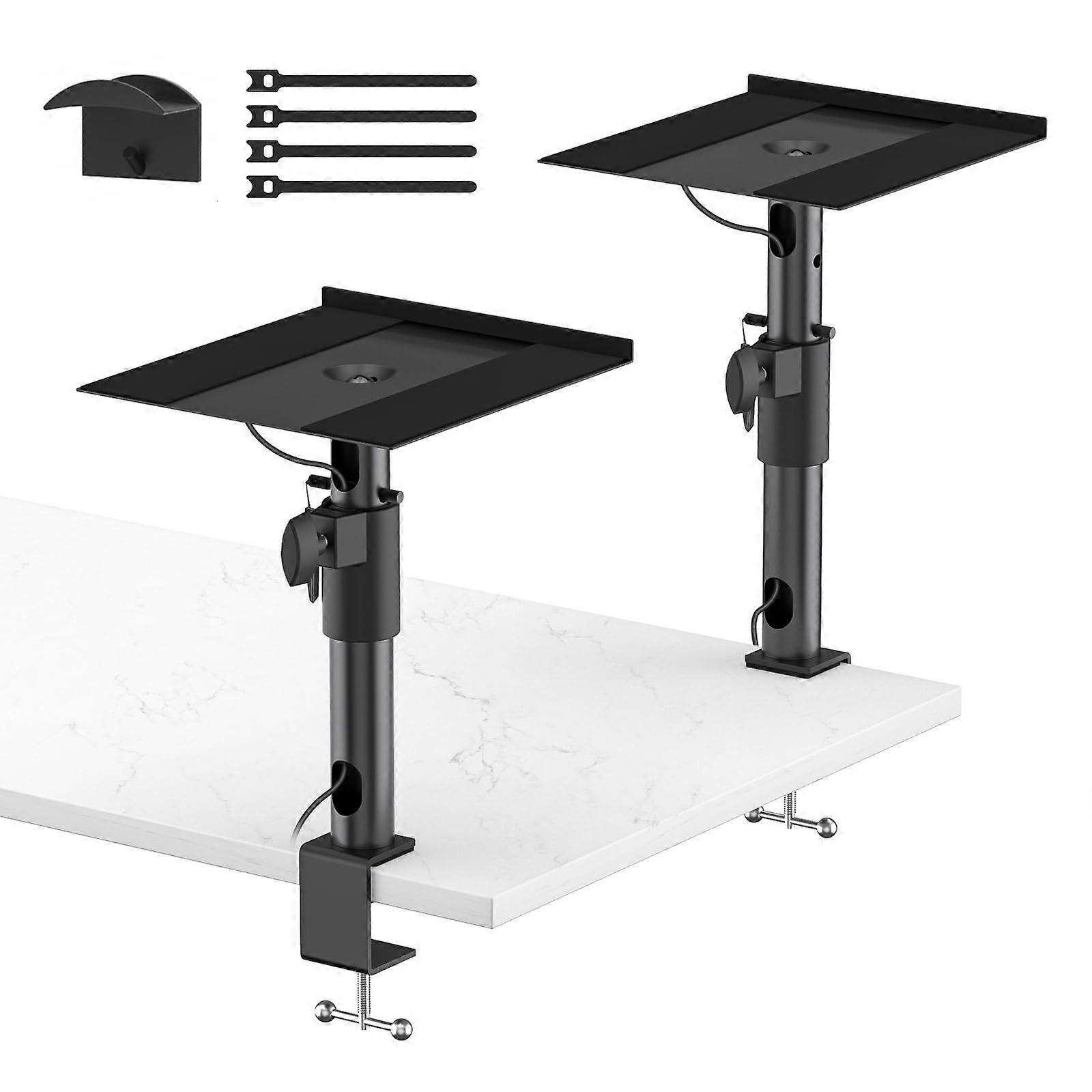 Desktop Speaker Stands Pair, Adjustable Height with 360° Rotation and Cable Management for LG, Sony, JBL