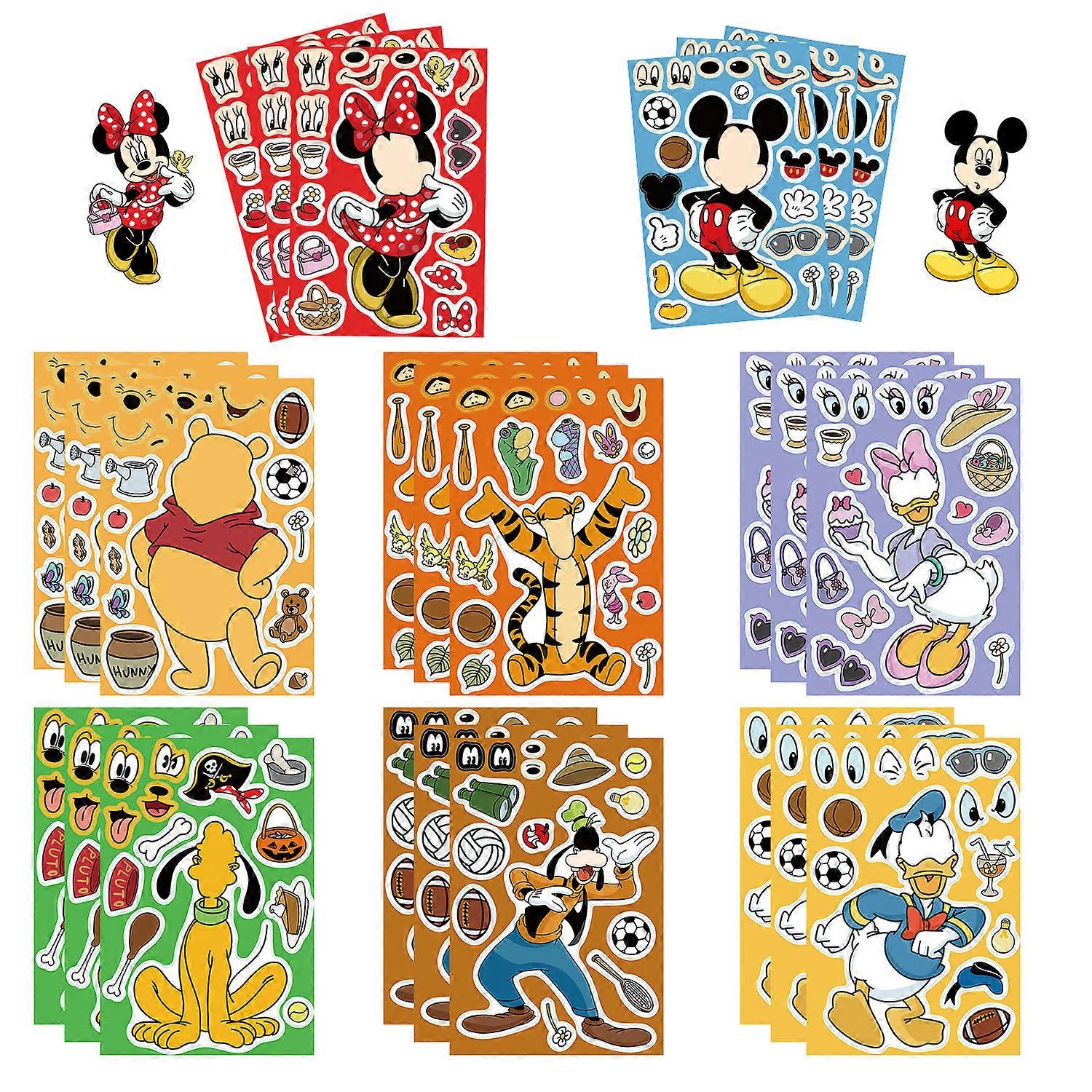 8 Sheets Make A Face Puzzle Stickers Mickey Minnie Donald Duck Kids Assemble Jigsaw Toy Children Funny Sticker Stiker Party Gift