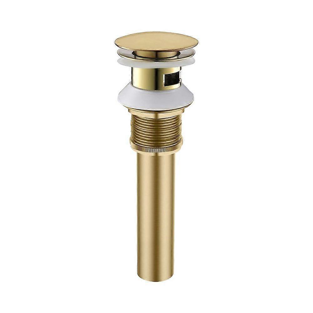 Brushed Gold Bathroom Sink Drain Stopper with Overflow, Solid Brass Pop Up Sink Drain, Leakproof