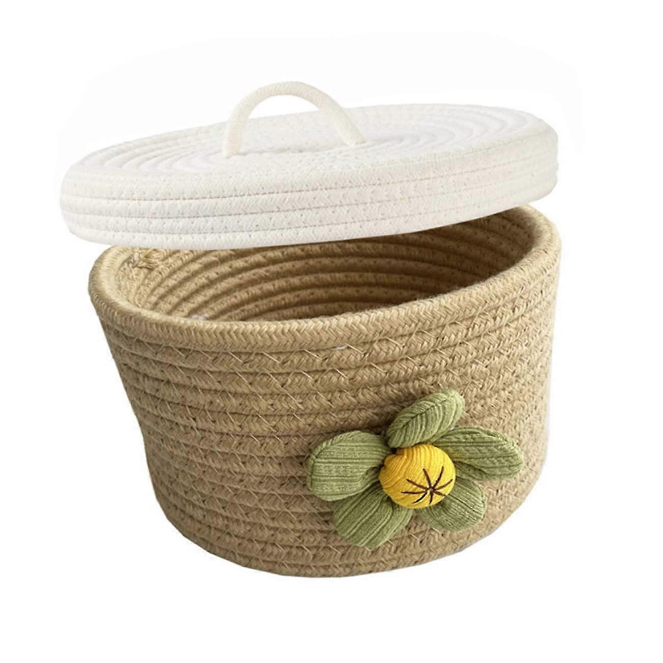 Large Cotton Rope Storage Basket with Lid for Home Organization and DustProof Storage