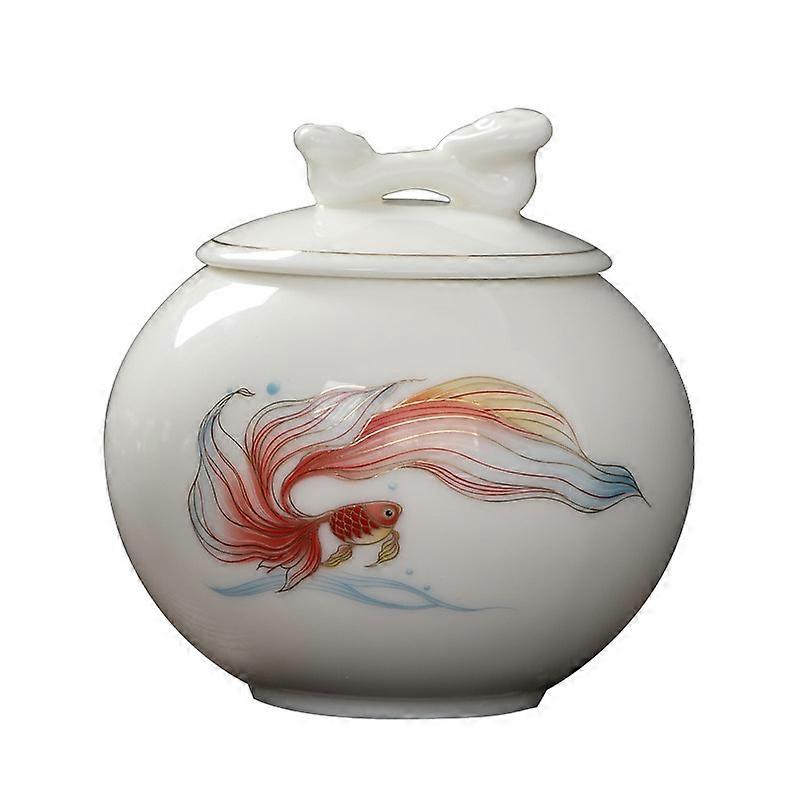 Ceramic Tea Pot White Jade White Porcelain Large Sealed Jar Tea Container Storage Tank High-End Gift Box Household Tea Container
