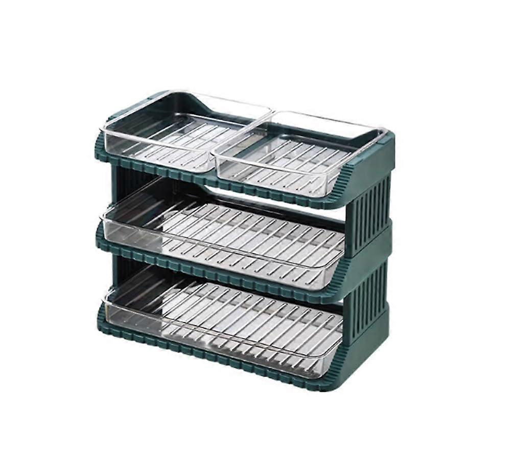 3 Tier Kitchen Storage Rack with Removable Drain Trays, Space Saving Multi Layer Food Prep Organizer, Green