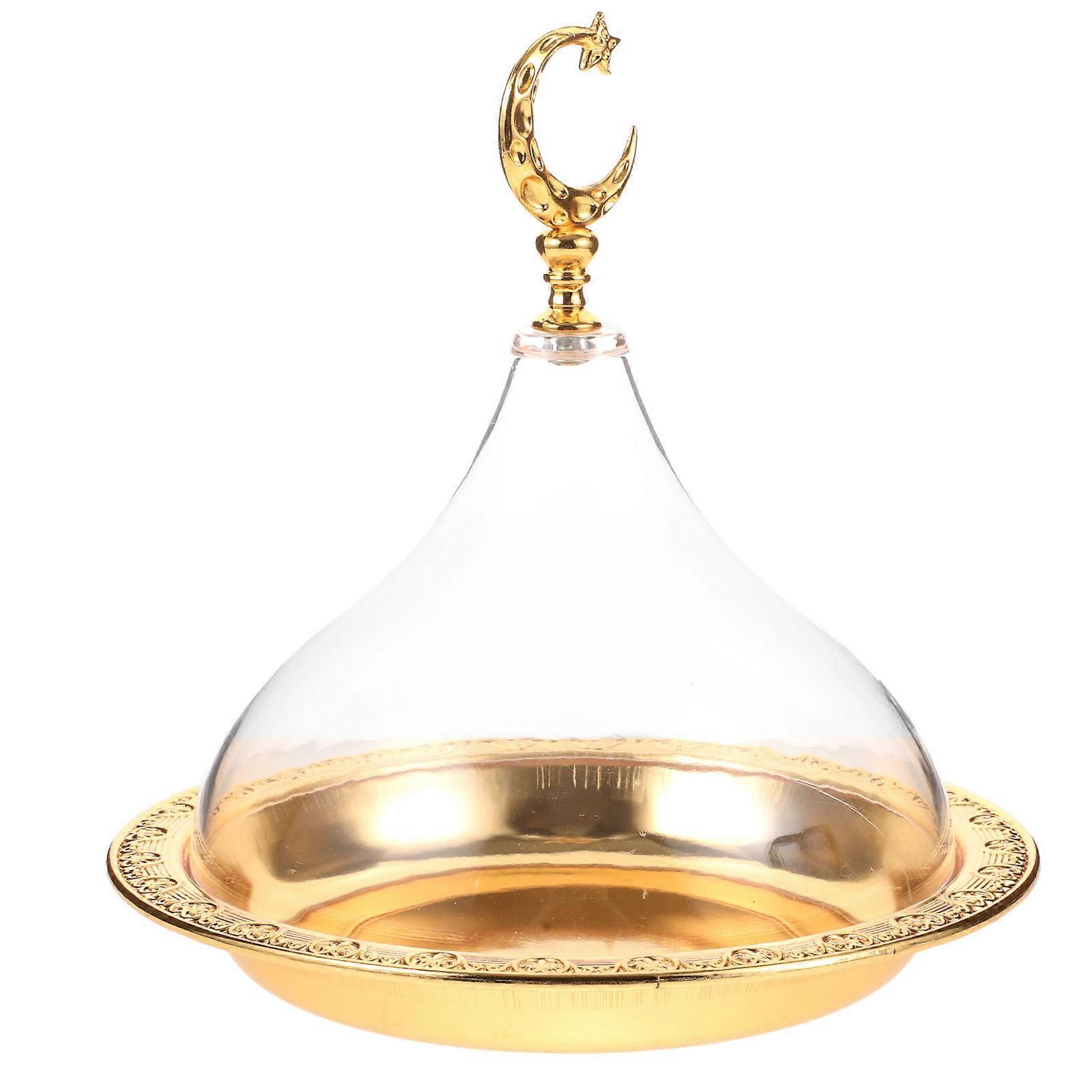 Golden Cake Tray with Acrylic Cover for Multi-Function Dessert Plate 1Set