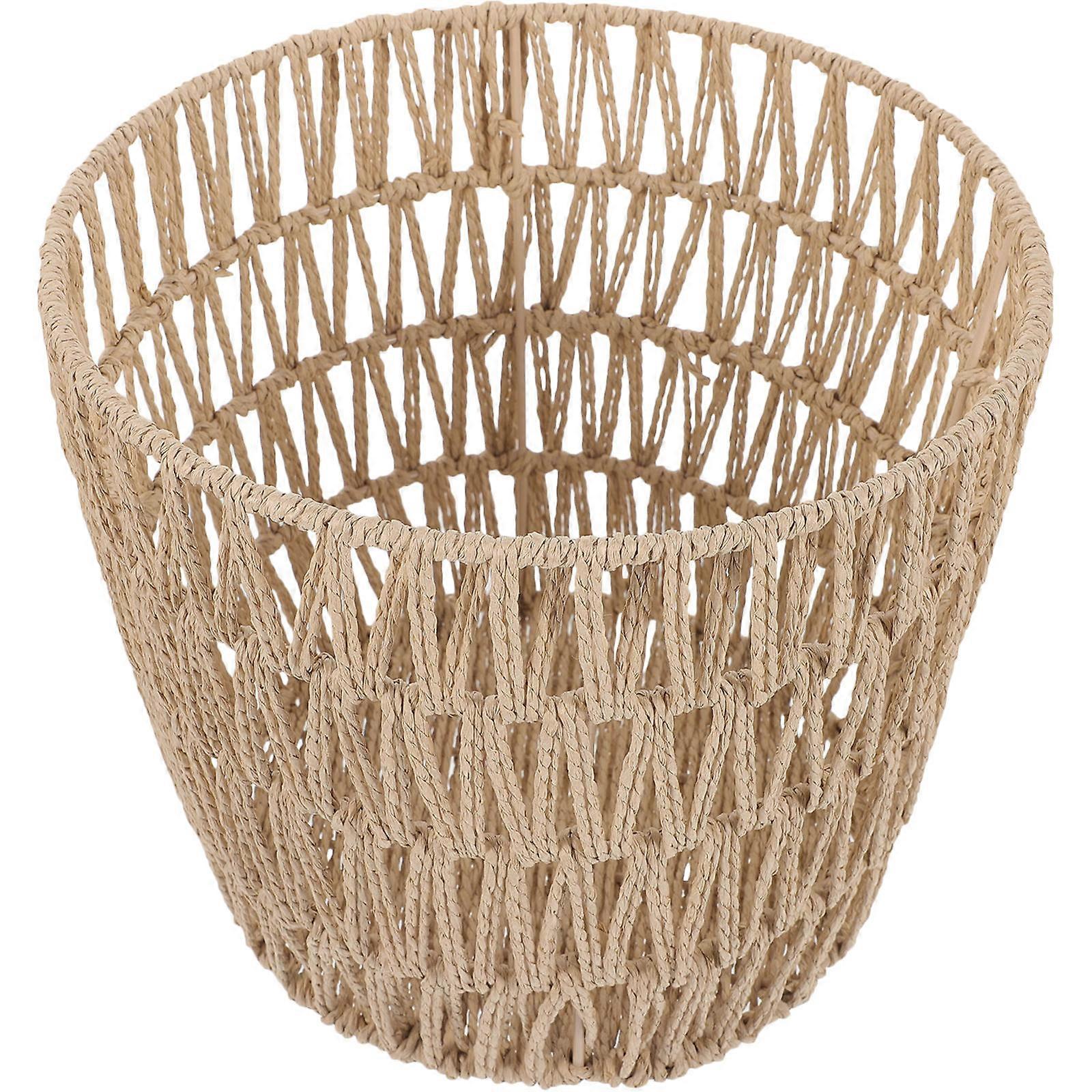 Light Brown Woven Trash Can for Storage with Paper Rope Material