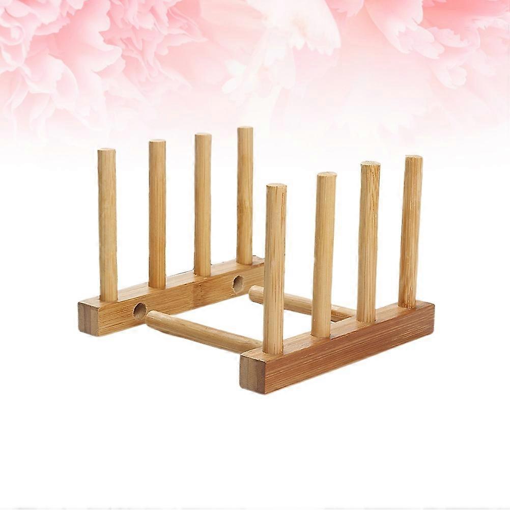 Bamboo Plate Holder for Kitchen Use Wood Storage Rack with Three Compartments