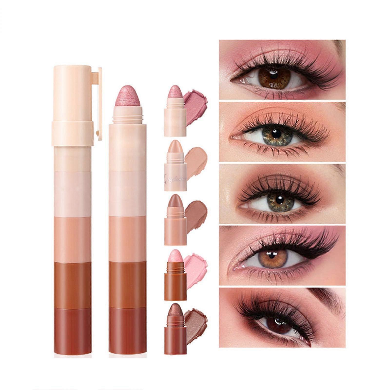 Eyeshadow Stick Set with 5 Glitter Colors, Long Lasting Smooth Blendable Eye Makeup Crayon
