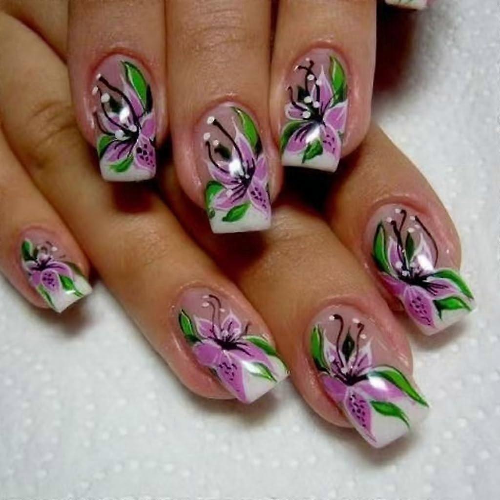Press On Nails Square False Nails 24pcs Glossy Floral Design Full Coverage Instant Salon Look