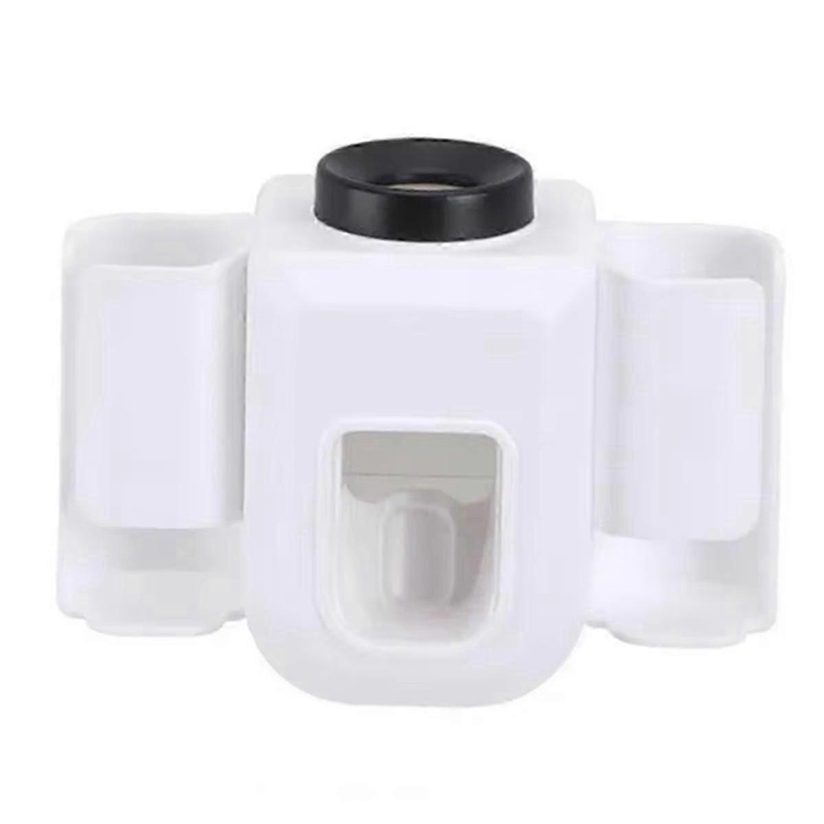 Toothbrush Holder Wall-Mounted with Double Slots, Toothpaste Dispenser and Squeezer Set,Bathroom Org