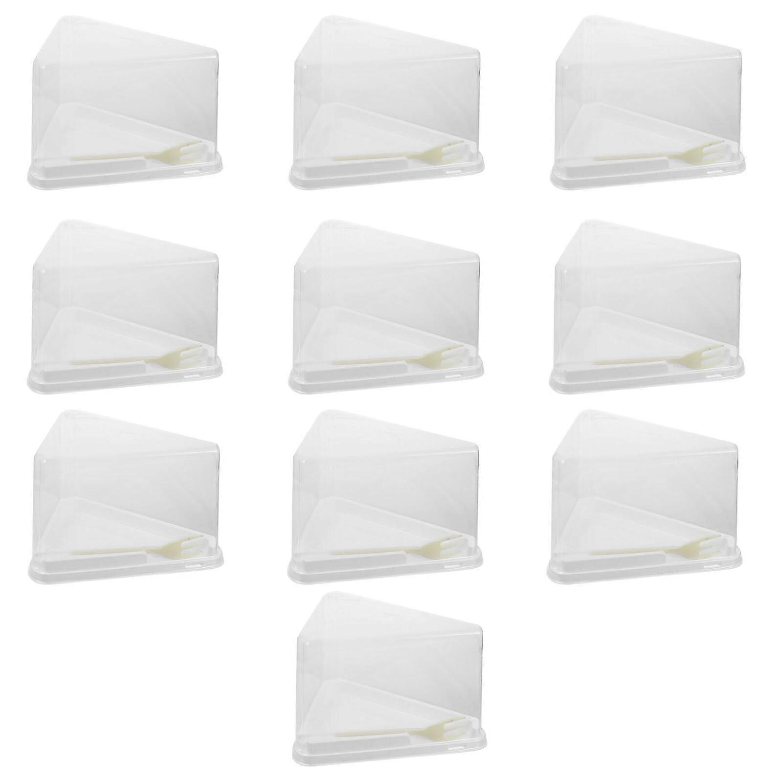 10 Sets Disposable Triangle Cake Slice Containers with Forks for Bakery Takeout and Dessert Display