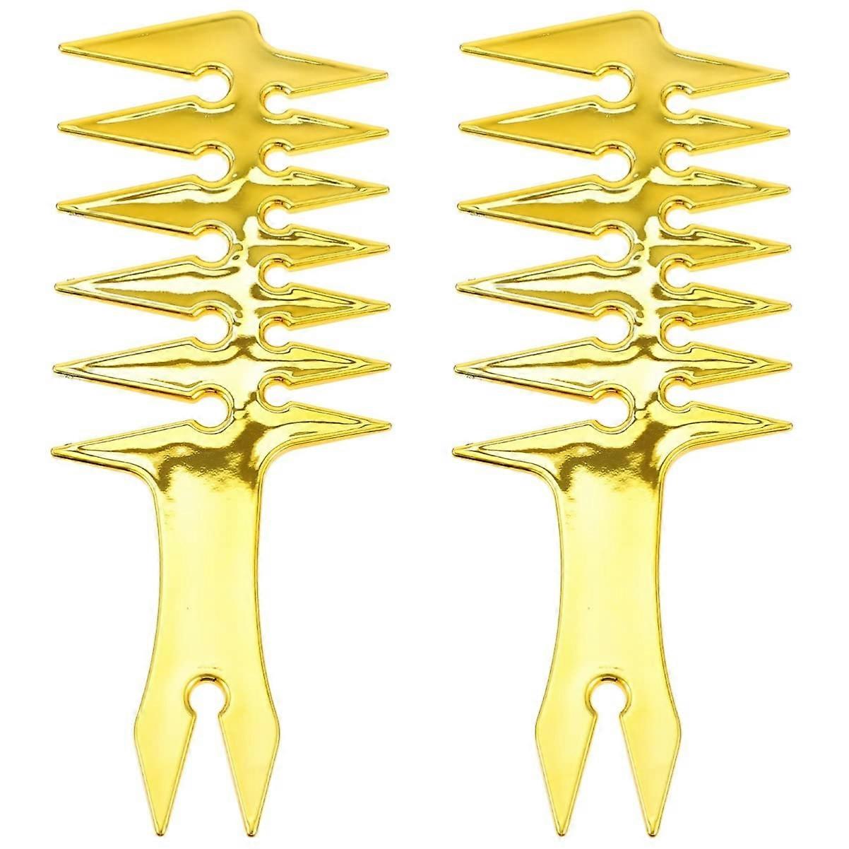 Afro Pick Comb 2pcs Electroplated Metal Hair Pick with Rounded Teeth for Barber Styling