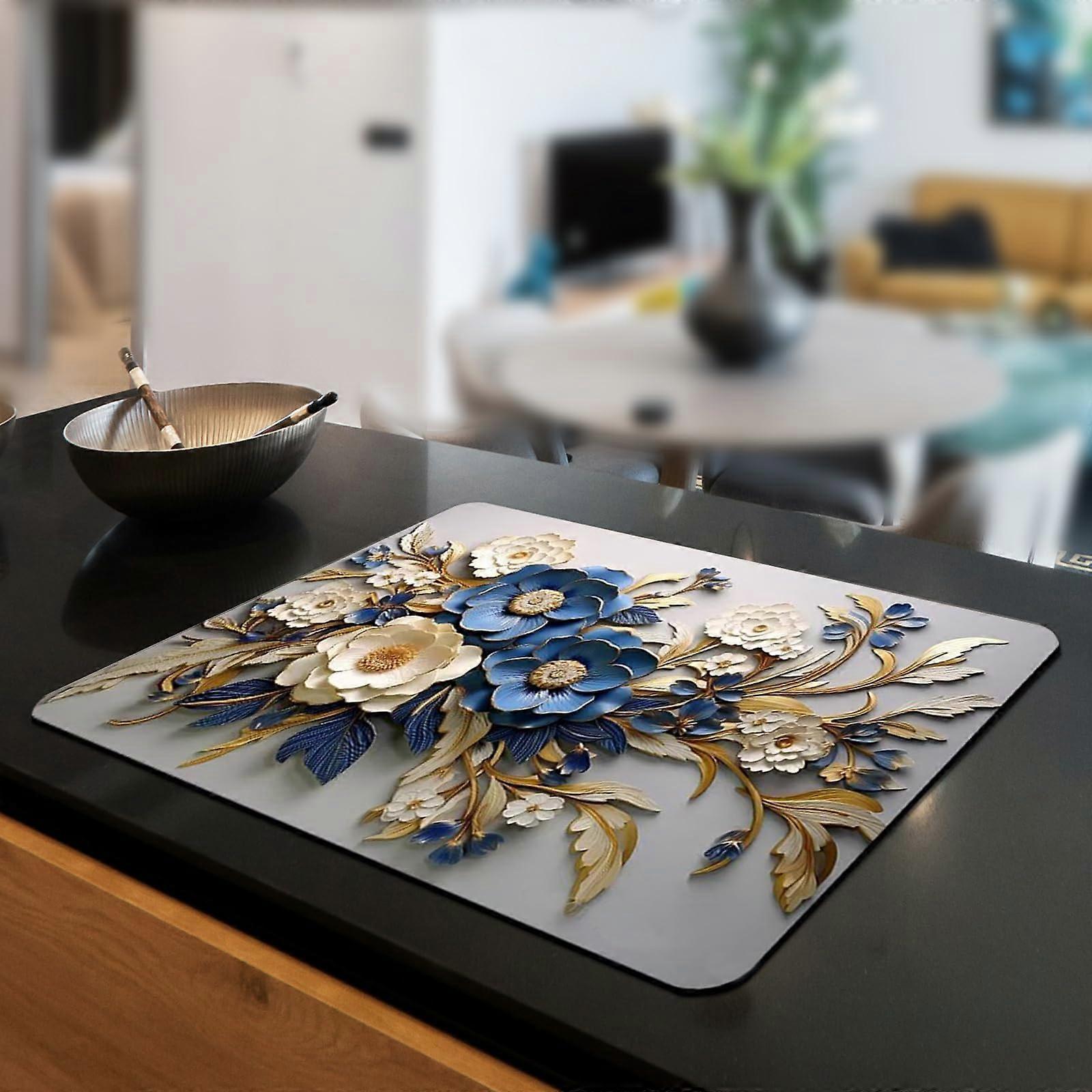 Microfiber Dish Drying Mat 16x20 Super Absorbent Floral Kitchen Counter Protector Reversible