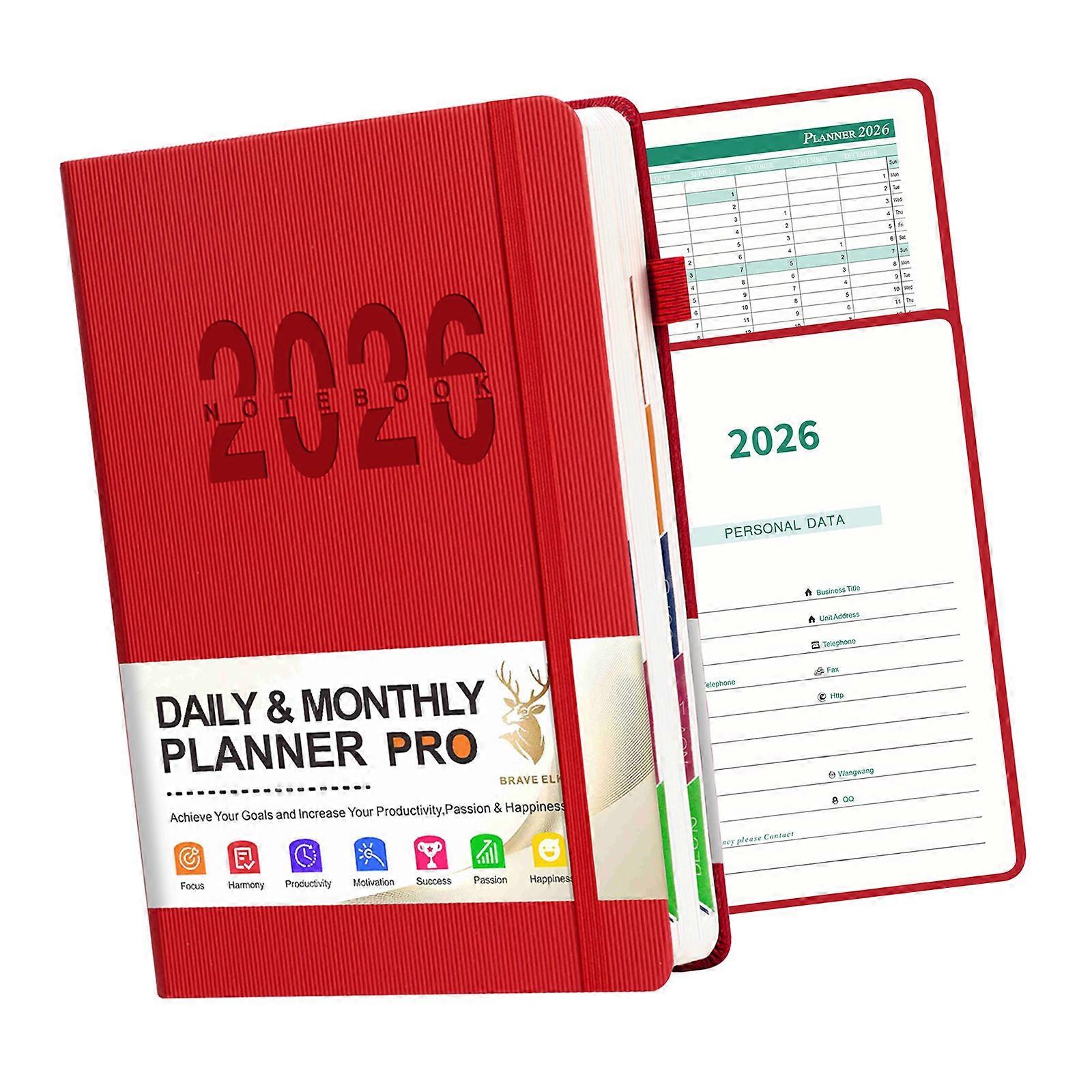 2026 Work Life Planner Travel Journal Schedule Notebook Compacts Size Task Tracking Systems Smooth Writing Experience  Red