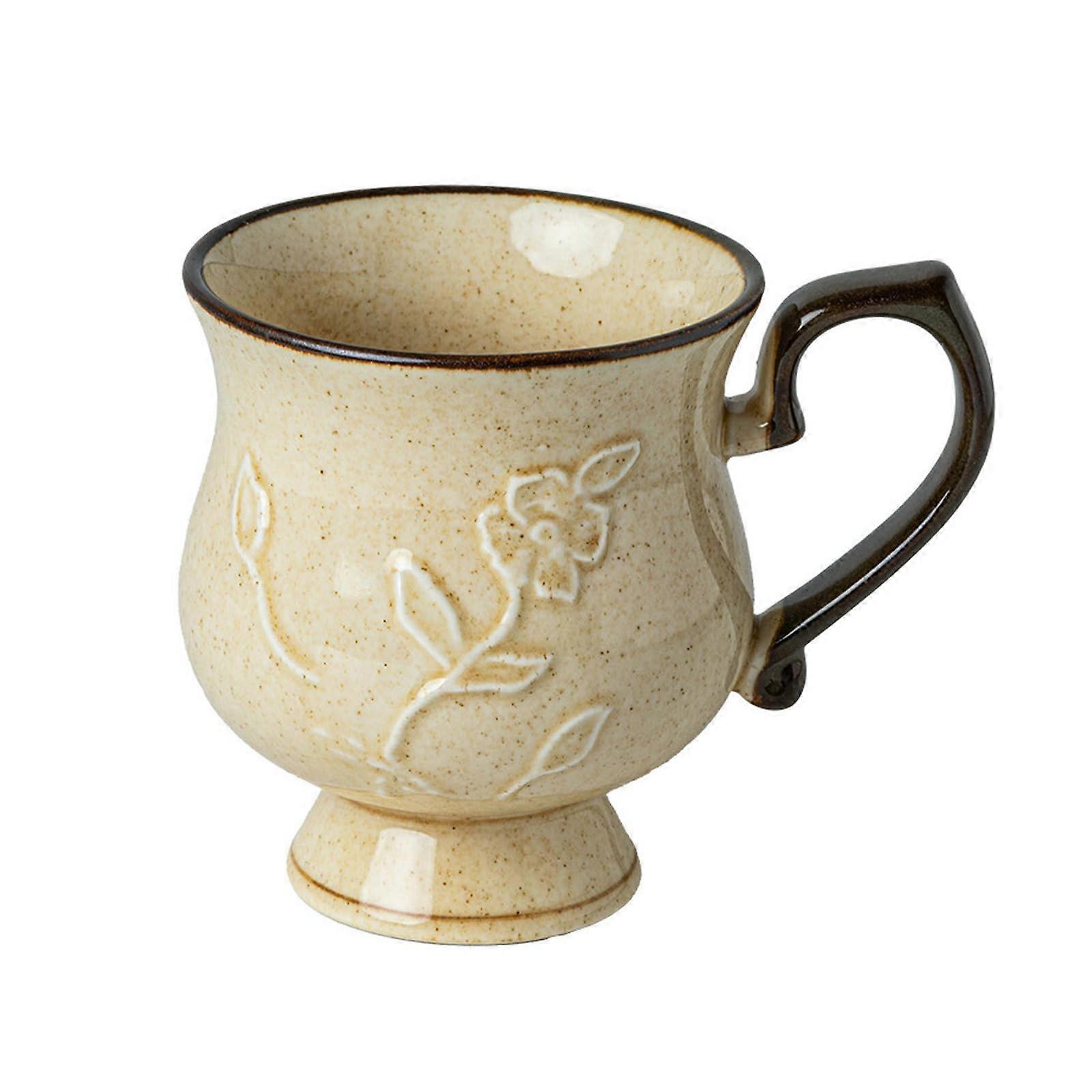 2PC 300ml Embossed Ceramic Flower Coffee Mug with Handle Microwave Dishwasher Safe Gift Set