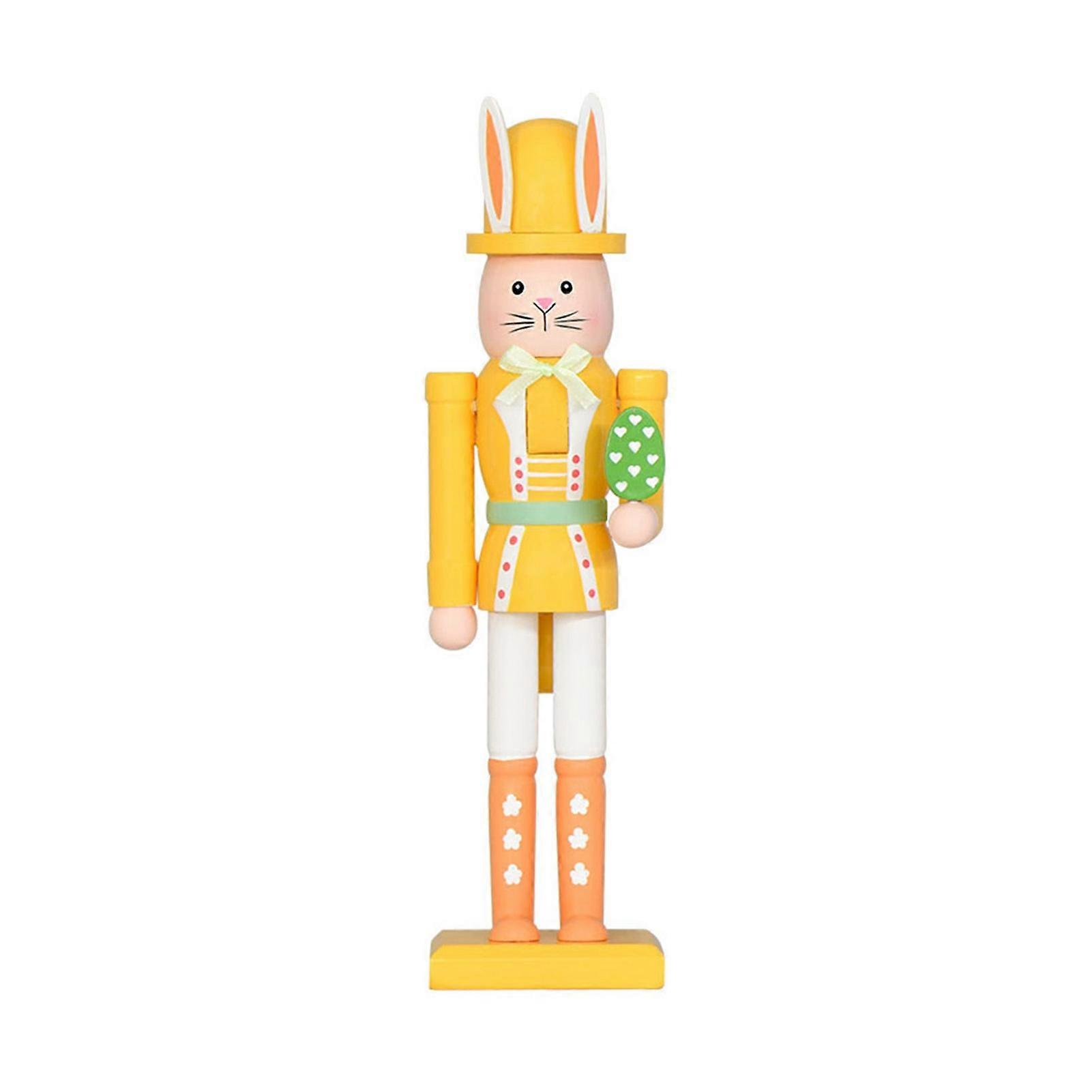 12 Inch Easter Rabbit Nutcracker with Wooden Design for Shelf Display