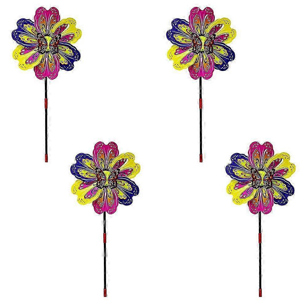 Plastic Wind Spinners Flower Shape Windmill for Garden 4Pcs Lawn Decor