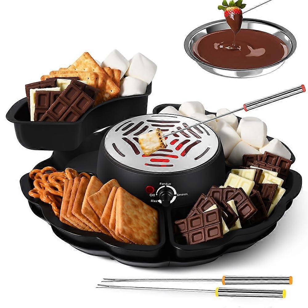 Chocolate Fondue Set with Temperature Control, 2in1 Marshmallow Roaster, 4 Serving Trays