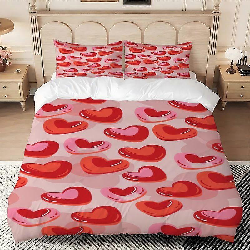 Romantic Heart Pattern Printed Bedding Set  100% Polyester Soft Skin-Friendly