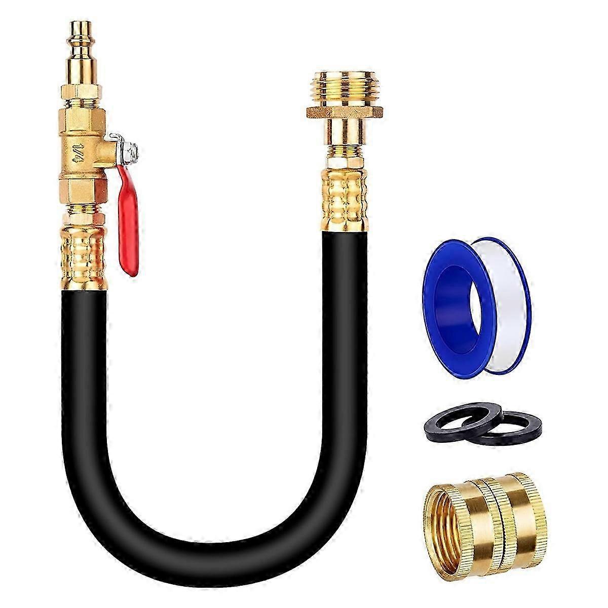 RV Winterizing Kit, Water Line Blowout Fitting Adapter with Shut Off Valve& Quick Plug