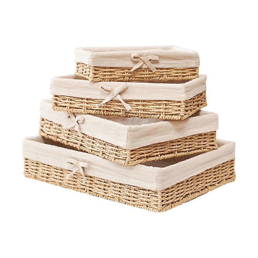 Straw Woven Basket Collection for Storage with 4Pcs Storage Baskets