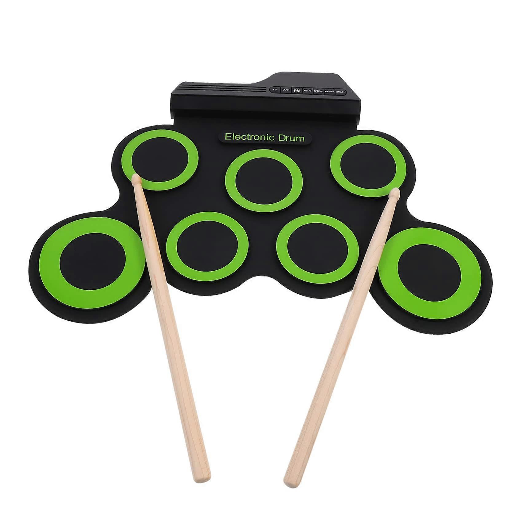 Electronic Drum Kit with HiHat Control, USB, Silent Practice, Foldable Design for Beginners Green