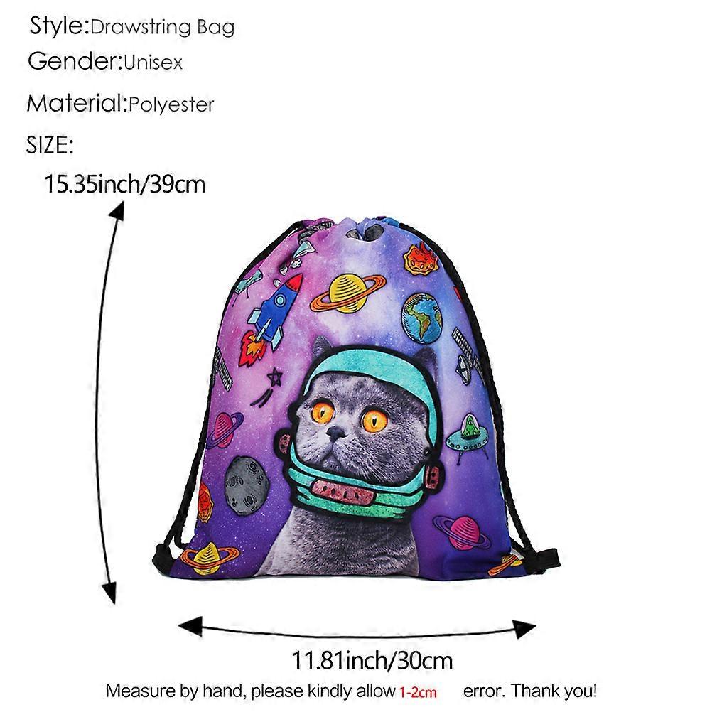 Drawstring Backpack Space Cat Designed for Storage 3Pcs Rucksack for Outdoor