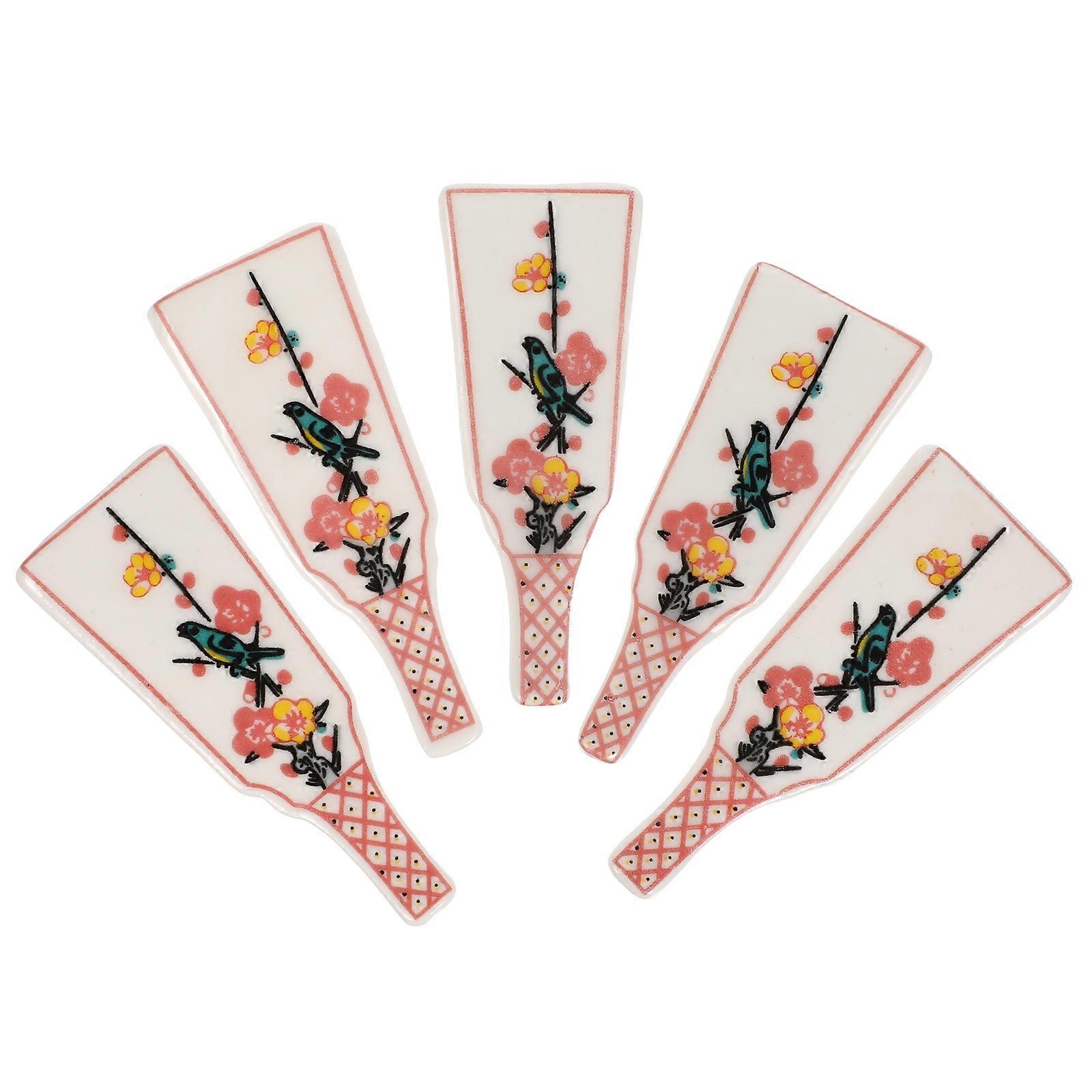 Ceramic Chopstick Rests Set Design Prevent Rolling Assorted Color 5Pcs