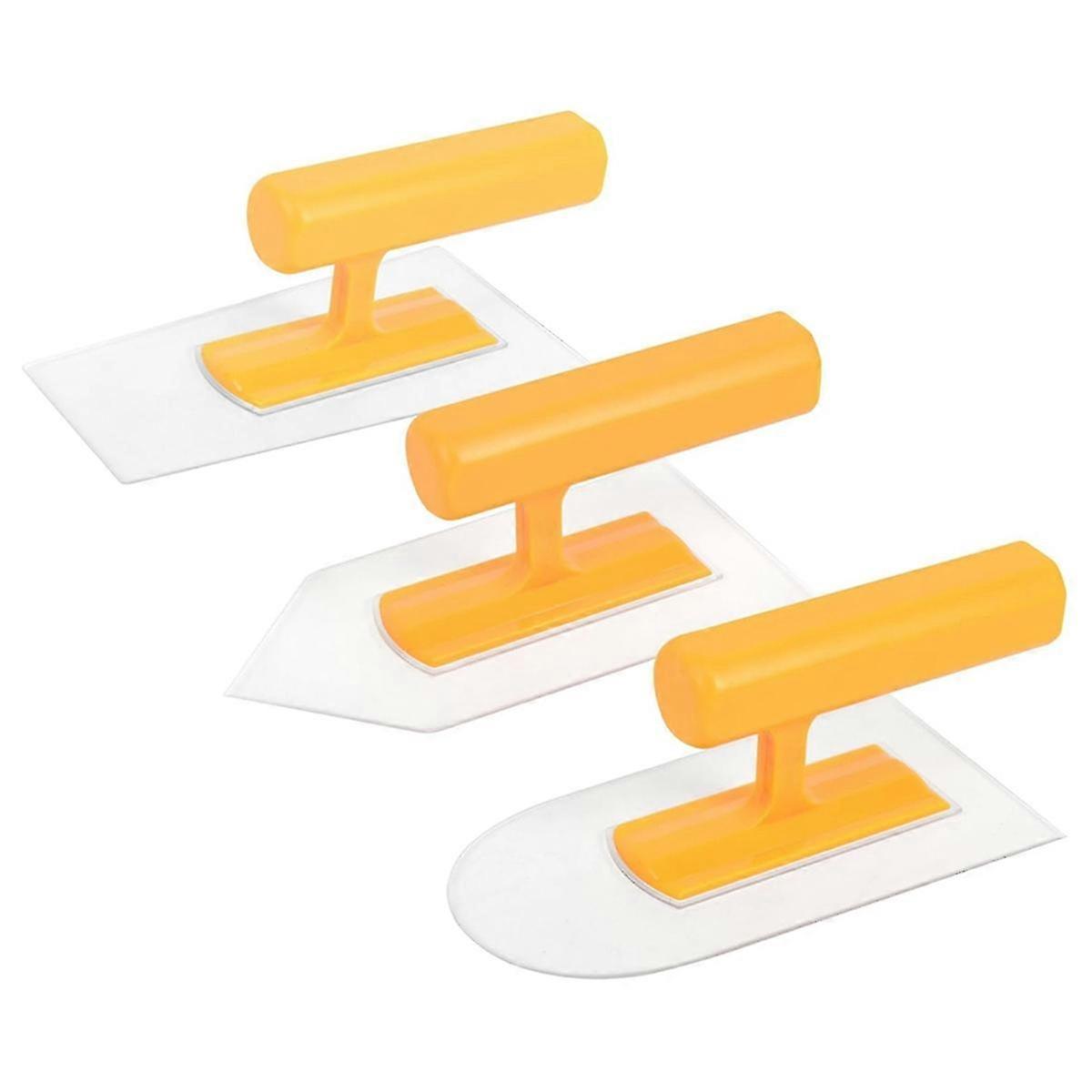 3pc Plastic Trowel Set Round Square Tipped for Wall Smoothing Lightweight
