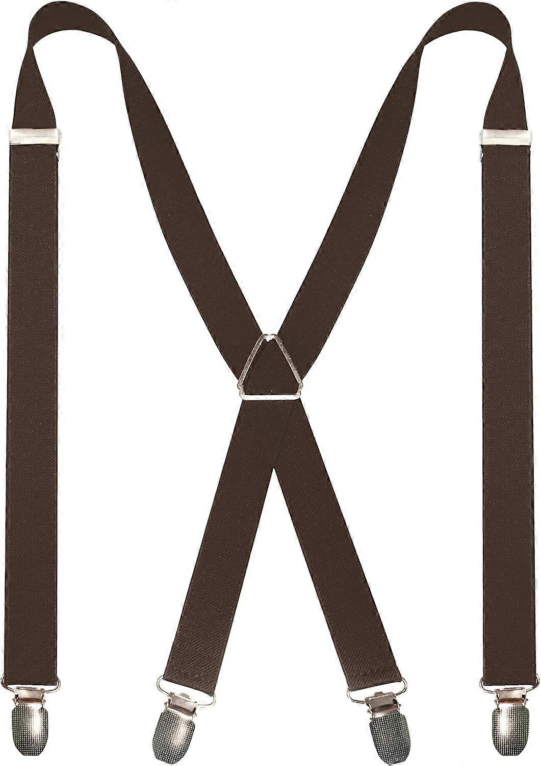 Mens Solid Color Suspender with 4 Clips Adjustable Braces
