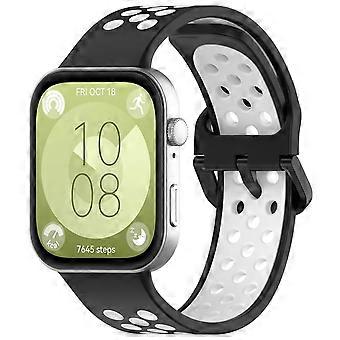 Bands for Huawei Watch Fit 3, Breathable Silicone Sports Straps with Adjustable Secure Fit, Black and White 2Pack