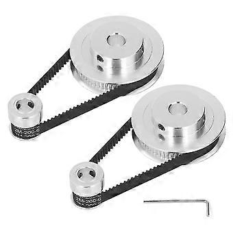 Set of 2 GT2 Synchronous Timing Pulleys in Aluminum Alloy, Length: 200mm, Width: 6mm, Inner Bore: 8mm.