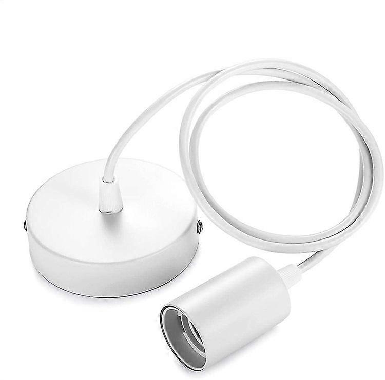 White Metal Pendant Light with E27 Base, Adjustable 100cm Cable for Ceiling Lighting