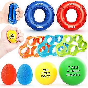 Grip Strength Trainer Kit, 9-Piece Hand Strengthening Devices with 3 Finger Exerciser, 2 Dual-Force Forearm Strengthener, Finger Stretchers & Stress B