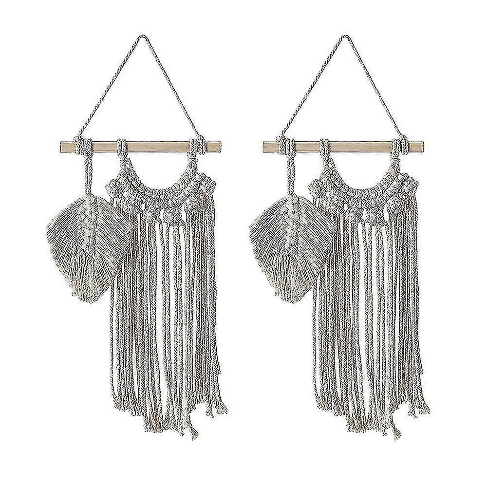 2 Pack Small Macrame Wall Hanging Decor, Leaf For Apartment Bedroom