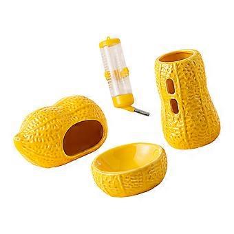 Hamster Bowl and Shelter Water Bottle Stand Set for Small Animals, 3 Pcs Cage Accessory Set for Feeding Corner and Routine Daily Use Multicolor