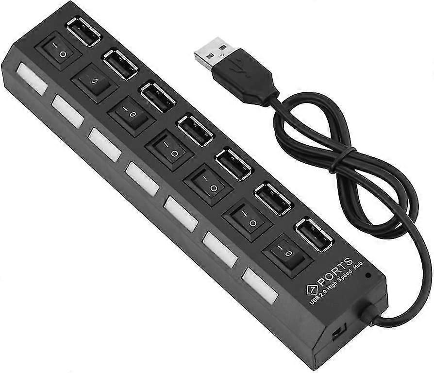 480mbps 7 Port Multiple Usb 2.0 Hub, Multi-function Hub Splitter High Speed Data Transfer(black)