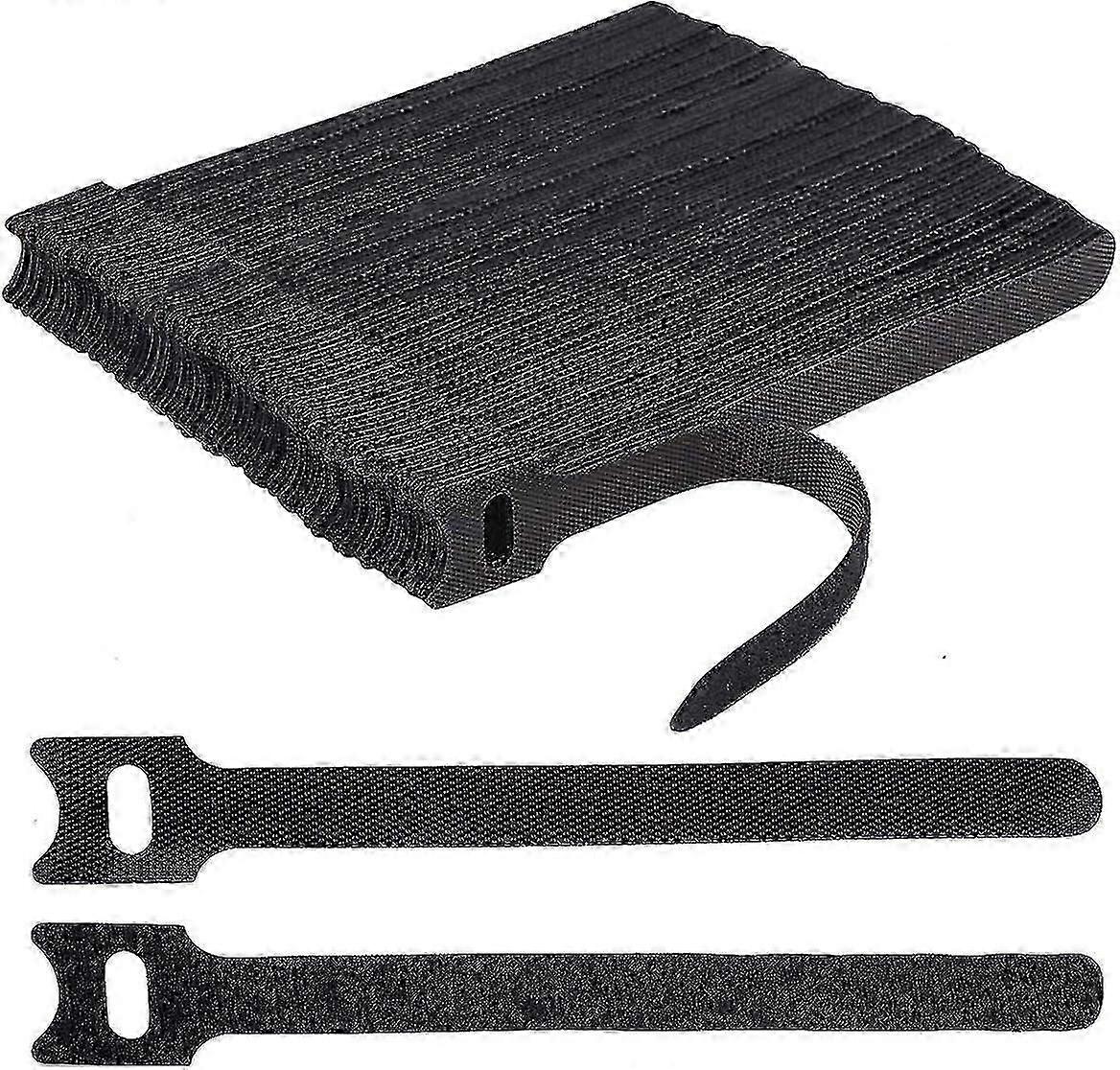 100 X Black Adjustable Reusable Cable Straps, Hook And Loop , Long Cable Ties