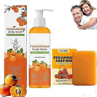 Persimmon Soap Bar and Body Wash Set, Natural Odor Control, Gentle for All Skin Types, Body Odor Cleanser