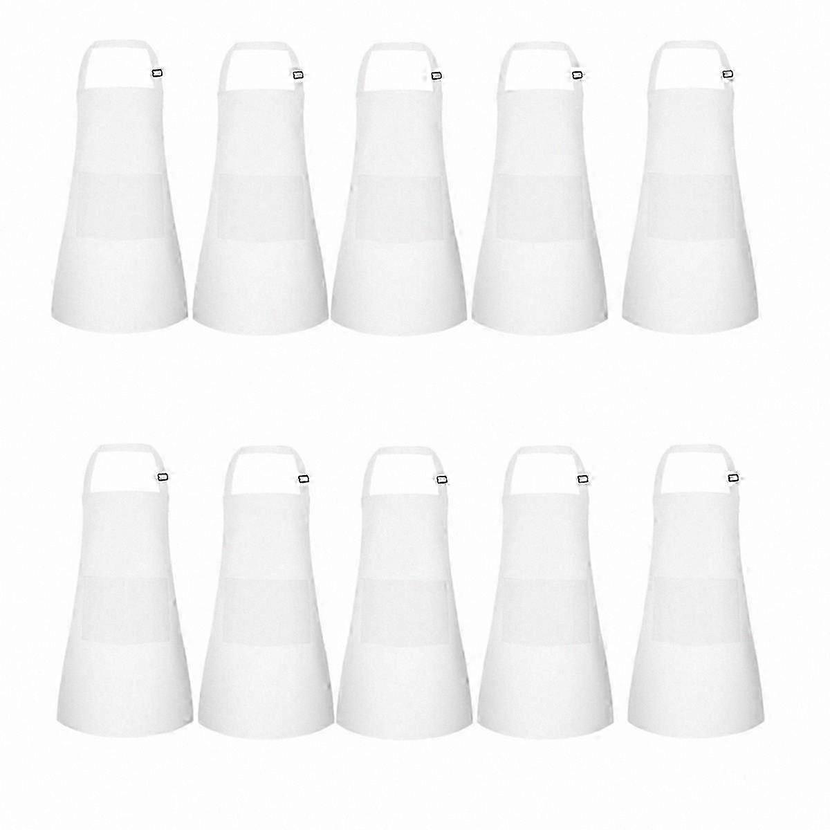 Adjustable Children's Aprons with Pockets, 10-Pack, White