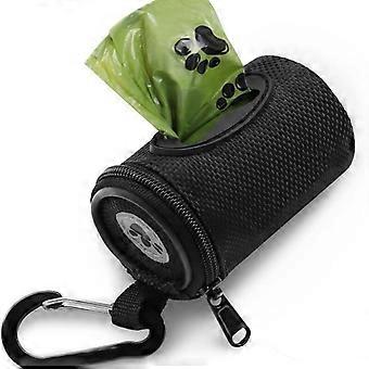 Dog Poop Bag Dispenser, Soft Fabric Puppy Poop Bag, Small Pouch with Zipper and Carabiner, 1 Roll of Dog Poop Bags, Black