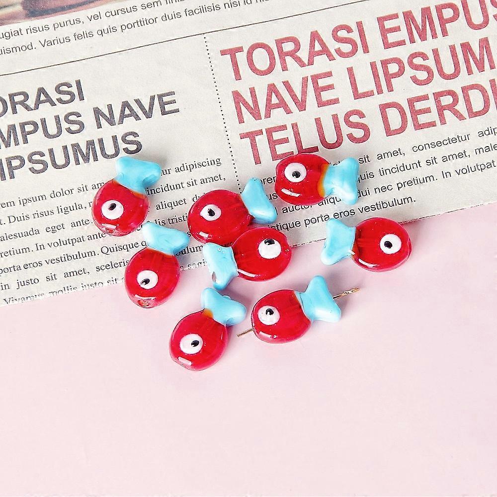 10pcs Handmade Lampwork Beads Fish with Pattern Red 13x20mm