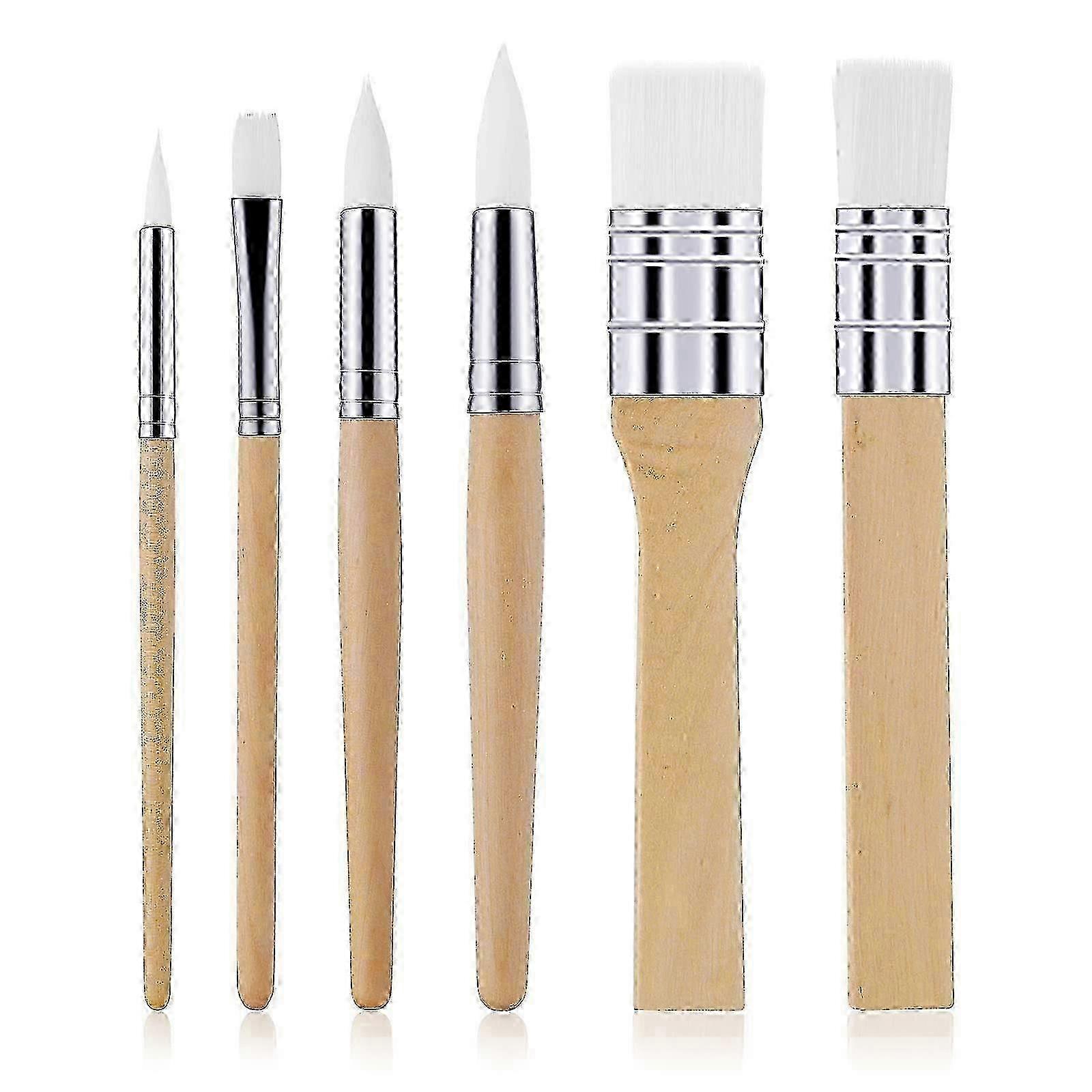 6pc Round Tip Hog Bristle Art Brushes