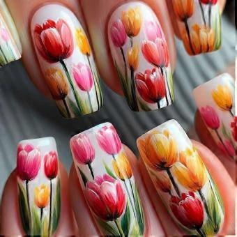 24 Pcs Floral French Tip Square Nails
